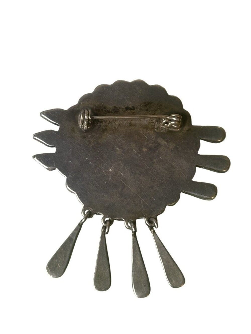 VTG TURQUOISE INLAY HECHO EN 925 ACE MEXICO STERLING SILVER BROOCH PENDANT - Picture 7 of 8